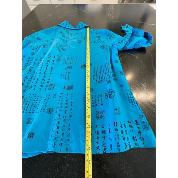 Chico's Design teal blue 100% Silk button up with Asian print 8 or Chicos 1 - Picture 10 of 12